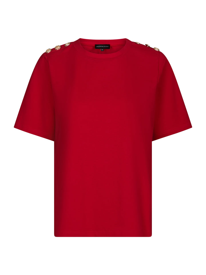 Valentin Studio - Gold Button Casual T-Shirt 162366 - 160 - Red T-shirts 