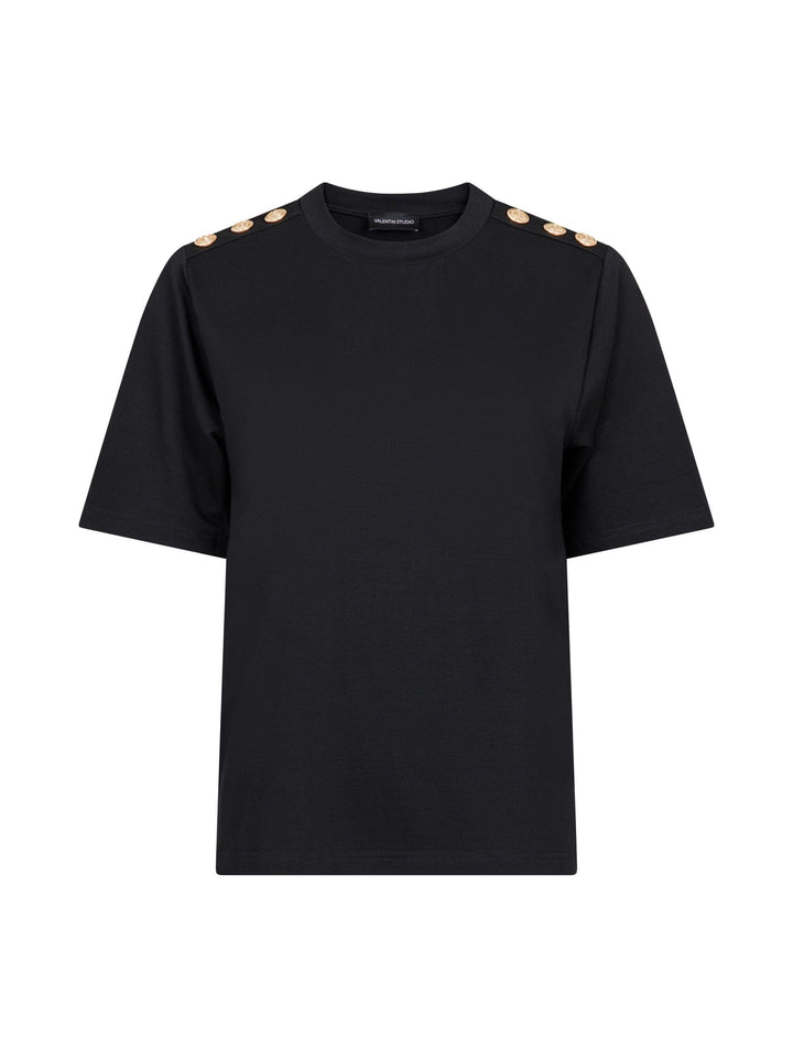 Valentin Studio - Gold Button Casual T-shirt - Black