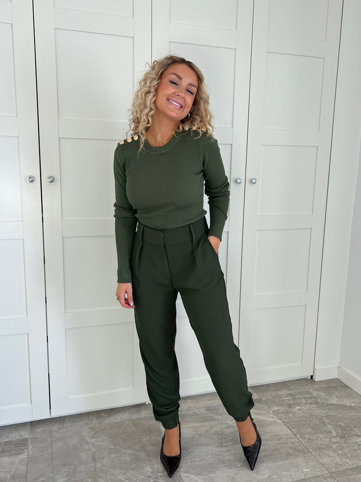Valentin Studio - Gold Button Knit Blouse 160471 - 151 - Army Bluser 