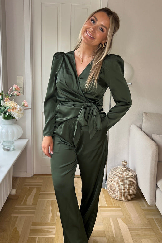 Valentin Studio - Josie Solid Satin Blouse 167298 - 437 - Dark Army Bluser 