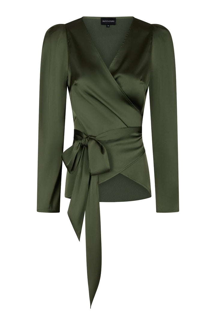 Valentin Studio - Josie Solid Satin Blouse 167298 - 437 - Dark Army Bluser 