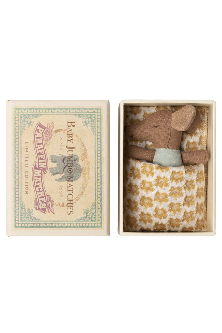 Maileg - Sleepy Wakey Baby Mus I Tændstikæske - Blå - Baby Mouse