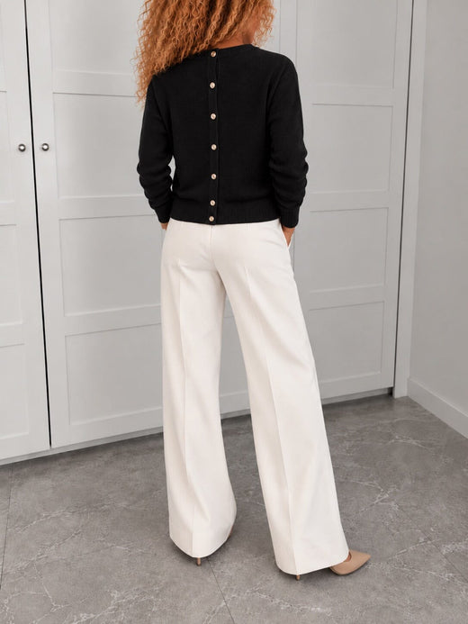 Valentin Studio - Stribe Button Knit Ch171077b - Black Strikbluser 