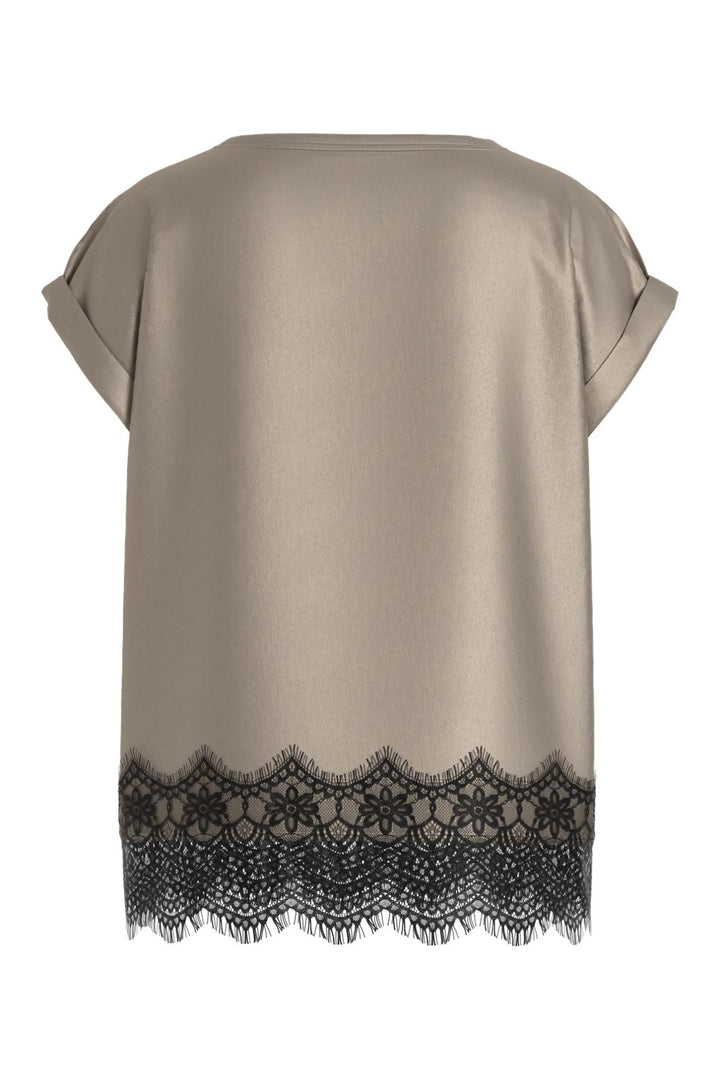 Vila - Viellette S/S Full Satin Lace Top - 5085038 Cement Black Lace