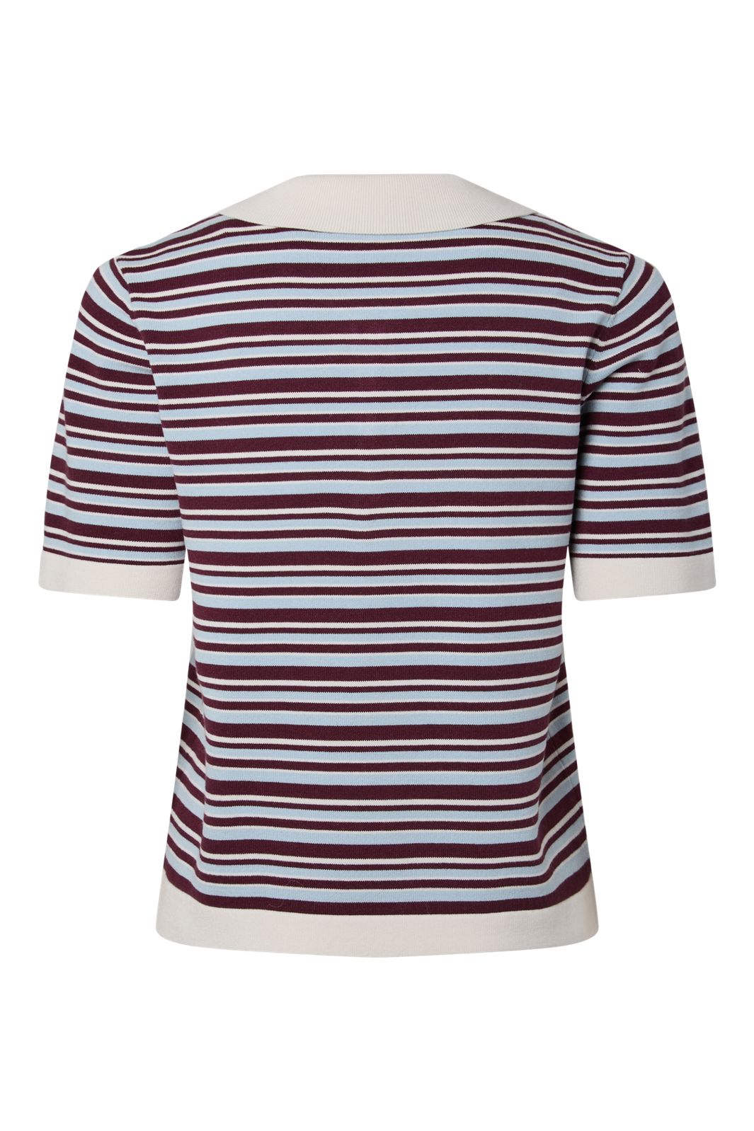 YAS - Yasbelle Ss Polo Knit Pullover - 5115833 Birch Burgundy/Blue Stripe