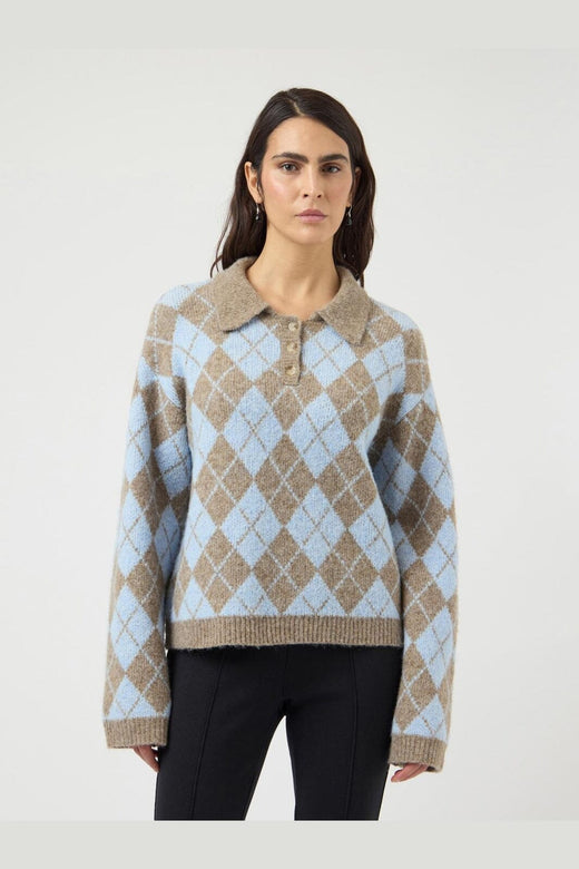 YAS - Yaschelli Ls Polo Knit Pullover - 5127097 Fungi W. Skyway Checks