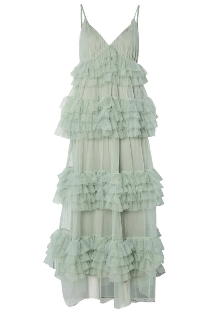 Y.A.S - Yaslorraine Strap Maxi Tulle Dress 26038408 - 4830134 - Iceberg Green