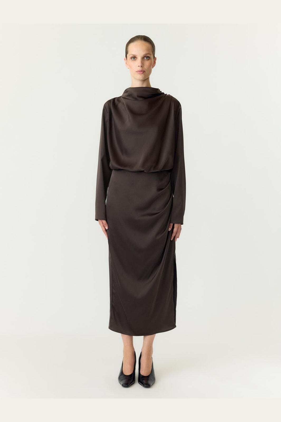YAS - Yaspella Ls Funnel Neck Long Dress - 5238000 Chocolate Brown